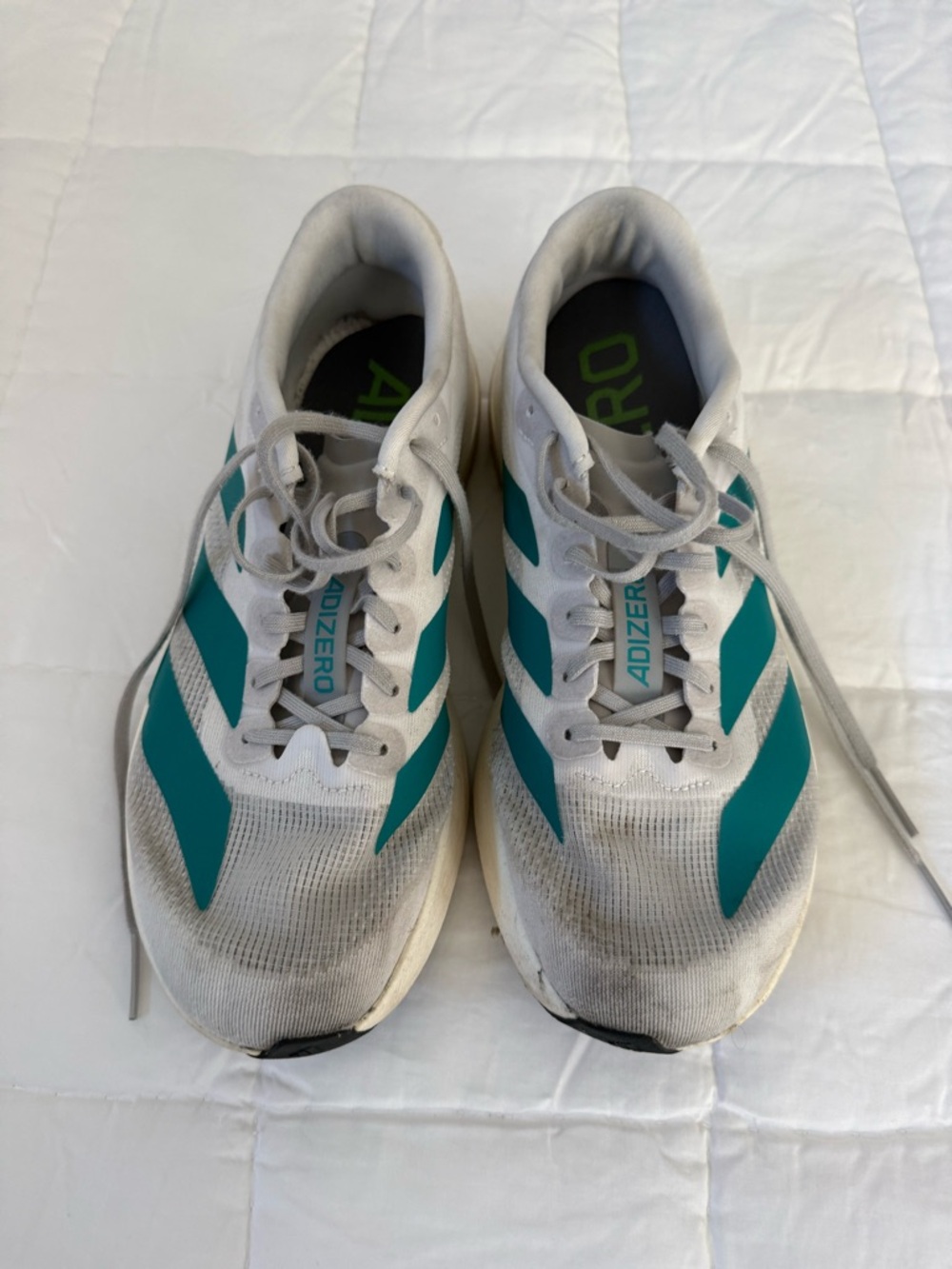 adidas White Teal Adizero Running Sneakers